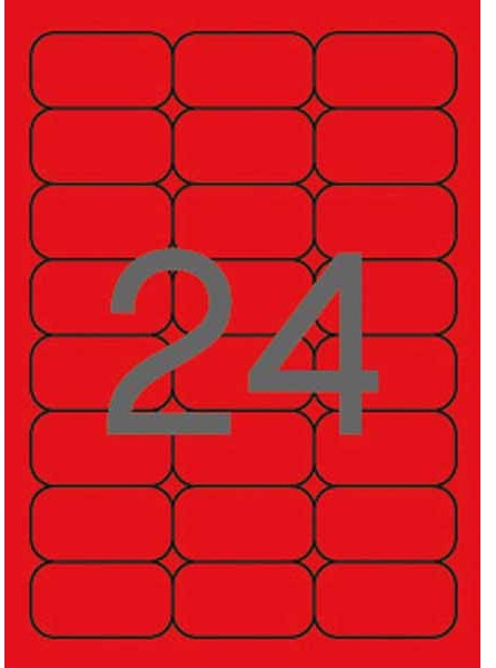 Apli Etiquetas Rojo Fluorescente Permanentes 64.0 x 33.9mm 100 Hojas