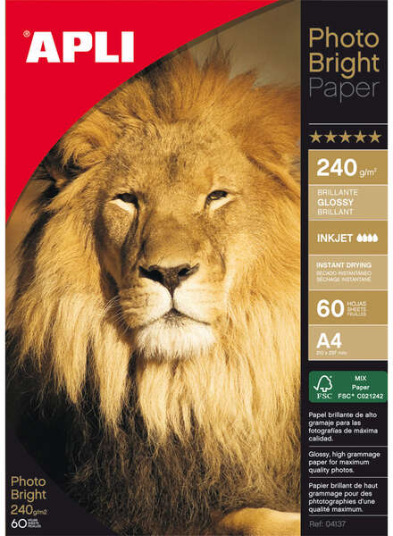 Apli Papel Fotografico Photobright A4 240g 60 Hojas