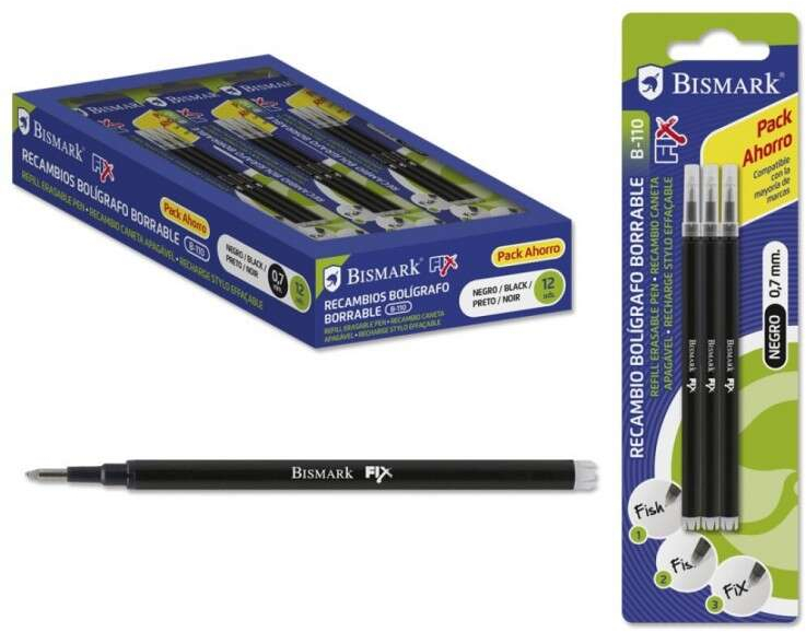 PACK de 3 Recambios ECONOMICOS Boligrafo BORRABLE 0.7mm - NEGRO
