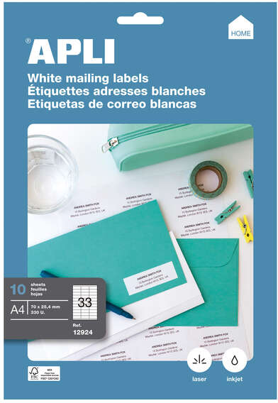 Imagen extra Apli Etiquetas Blancas Permanentes 70.0 x 25.4mm 10 Hojas