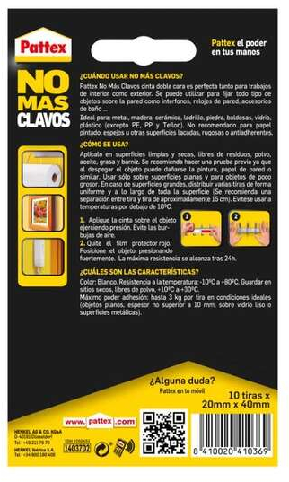 Imagen extra Pattex Nmc Cinta Doble Cara Bl 10 Tiras