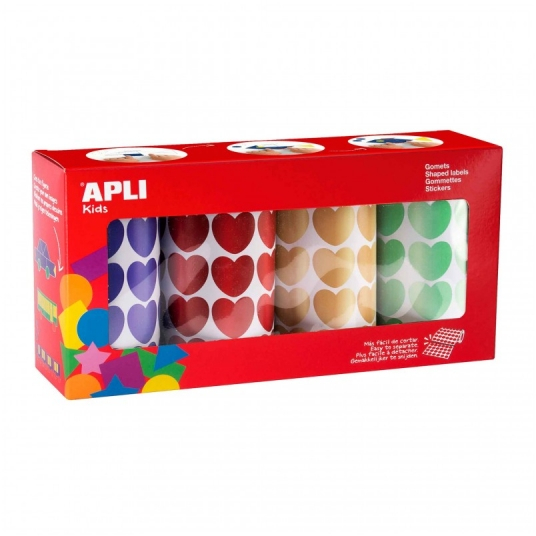 Apli Pack de 4 Rollos de Gomets en Forma de Corazones
