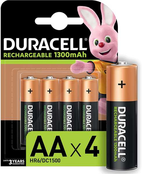Duracell Pack de 4 Pilas Recargables NiHM AA LR6 1.2V 1300mAh Precargadas