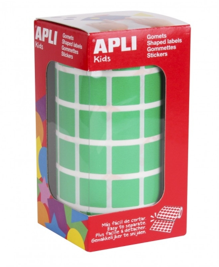 Apli Rollo de Gomets Cuadrados 15x15mm. Verdes
