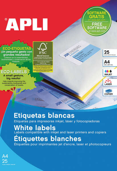Imagen extra Apli Etiquetas Blancas Permanentes 97.0 x 42.4mm 25 Hojas