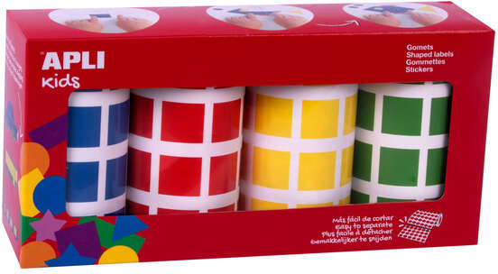 Apli Gomets Cuadrados 20x20mm PCK de 4 Rollos en Colores Surtidos