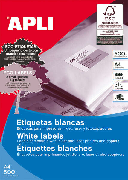 Imagen extra Apli Etiquetas Blancas Permanentes 105.0 x 42.4mm 500 Hojas