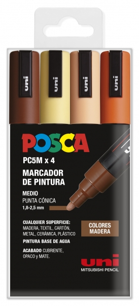 PACK 4 Rotuladores Posca PC-5M COLORES MADERA Punta de Bala 1.8-2.5mm