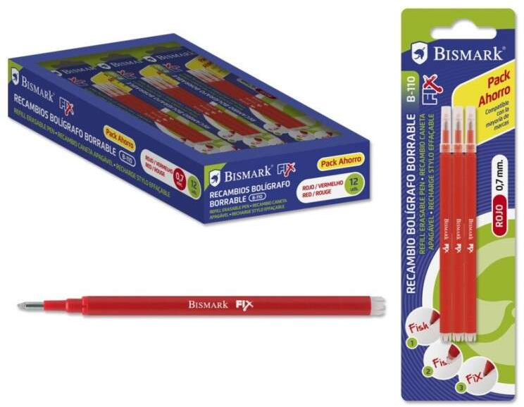 PACK de 3 Recambios ECONOMICOS Boligrafo BORRABLE 0.7mm - ROJO