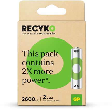 GP ReCyko Pack de 2 Pilas Recargables 2600mAh AA 1.2V