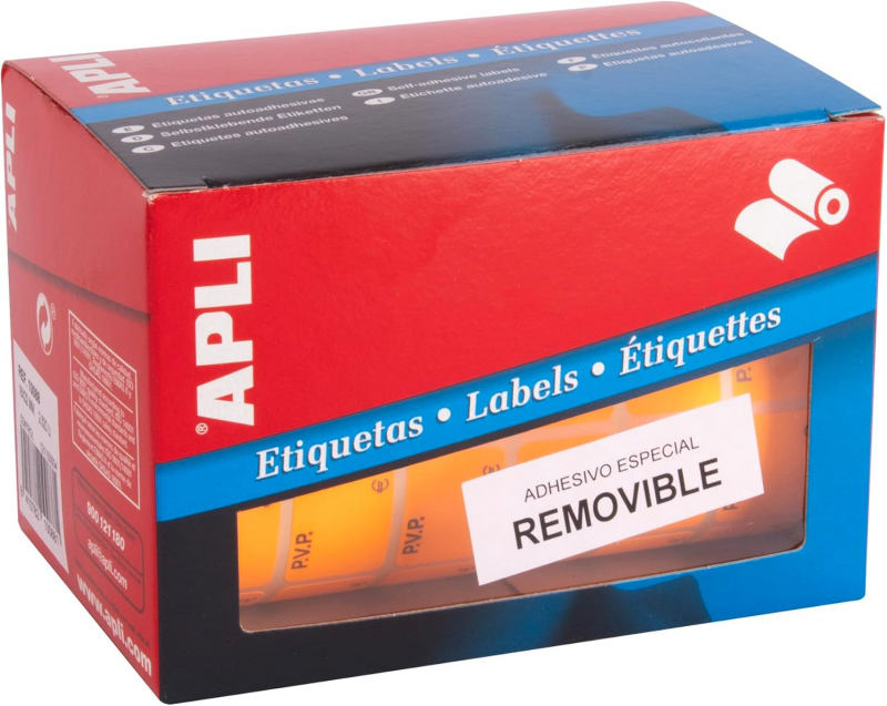 Rollo etiquetas Precios PVP Euros removibles fluor Naranja Apli 10088 de 16 x 22 mm. 2520 etiquetas