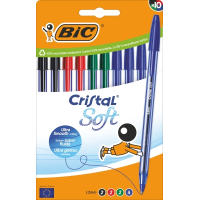 PACK 10 Boligrafos BIC Cristal SOFT (4 Azules, 2 Negros, 2 Rojos y 2 Verdes)
