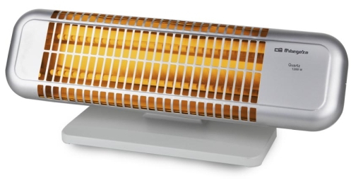 Orbegozo BP 0102 Estufa de Cuarzo - Potencia 1200W - Boton Antivuelco - 2 Niveles de Calor - Ruedas de Transporte - Reflector Protegido - 577x233x167mm - Color Gris