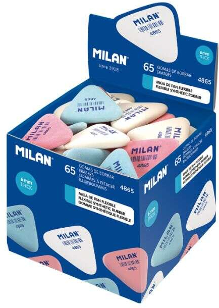 EXPOSITOR 65 Gomas borrar Milan 4865 Goma de Borrar Triangular Flexible de Miga de Pan