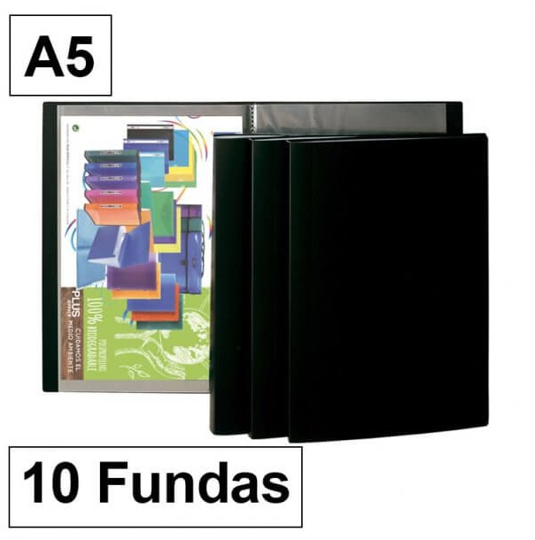 Carpeta con 10 Fundas A5 PlusOffice. Negro
