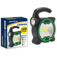 Jupiter Linterna COB+1 LED - Foco Bombilla 160lm, Foco LED 60lm - Funciona con 3 Pilas AA (No Incluidas) - Color Negro/Verde