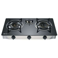 Muvip Cocina de Gas Inox 3 Fuegos - Cristal Templado - Encendido Piezoelectrico - Quemador de Hierro Fundido Desmontable