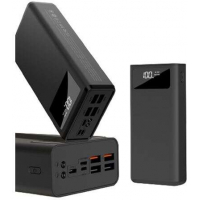 XO PR123 Powerbank 30000mAh - Funcion Linterna - 4 Salidas USB-A - Entradas microUSB, USB-C y Lightning - Pantalla LCD - Carga Rapida - Resistente