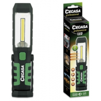 Cegasa Profesional Linterna Magnetica LED - COB Lateral, LED Superior y Luz de Emergencia - Gancho Ajustable 360º  - Funciona con 2 Pilas AAA (No Incluidas) - Color Negro/Verde