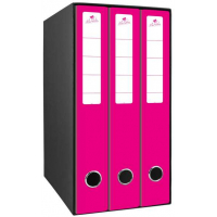 Mariola Box Modulo de 3 Archivadores con Rado 2 Anillas 40mm - Tamaño 35x26x17cm - Carton Forrado - Color Fucsia