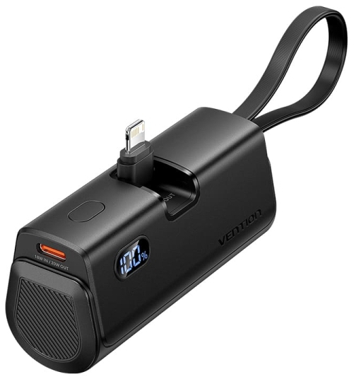 Vention PowerBank 4800mAh - Lightning - Carga Rapida 22.5W - Conector Plegable - Color Negro