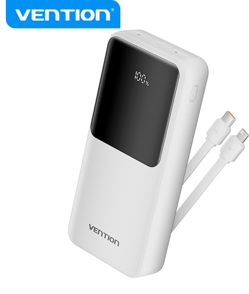 Vention Power Bank 20.000mAh - Multiples interfaces USB - Carga rapida - Cable USB-C incluido - Color Blanco