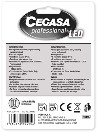 Imagen extra Cegasa Profesional Linterna de 5 LED 30lm - Gancho para Colgar - 5 Modos de Iluminacion - Resistente a Golpes y Agua IP44 - Funciona con 3 Pilas AAA (No Incluidas)