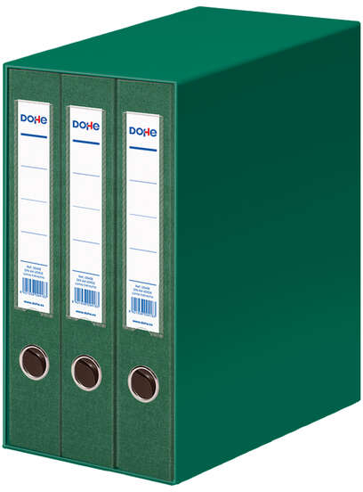 Dohe Modulo de 3 Archivadores A4 Lomo Estrecho con Ollao y Rado - Carton Forrado con Polipropileno - Cantoneras Metalicas - Palanca de Maxima Calidad - Color Verde