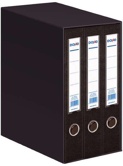 Dohe Modulo de 3 Archivadores A4 Lomo Estrecho con Ollao y Rado - Carton Forrado con Polipropileno - Cantoneras Metalicas - Palanca de Maxima Calidad - Color Negro