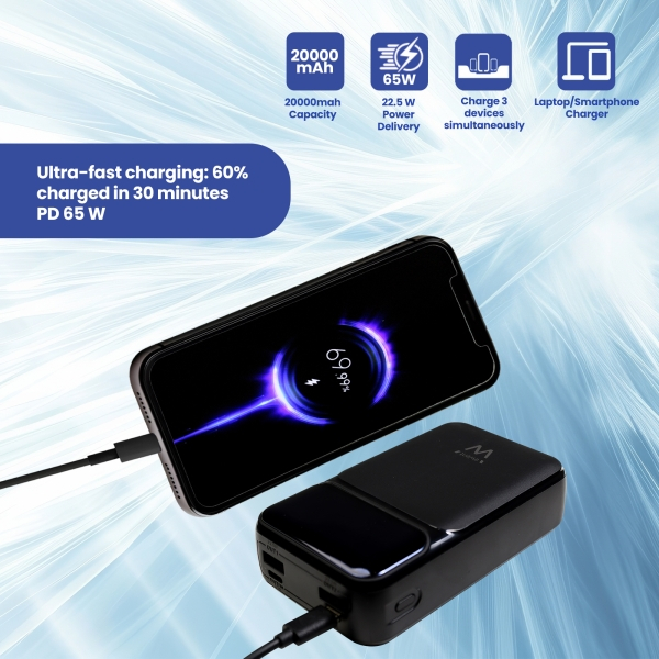 Imagen extra Ewent EW1164 Powerbank 20000mAH 65W PD - USB-A, USB-C - Pantalla LED - Color Negro