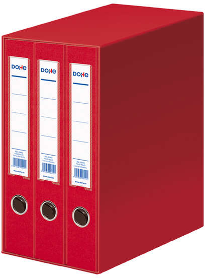 Dohe Archicolor Modulo de 3 Archivadores de Palanca con Rado - Lomo Estrecho - Formato Folio - Carton Forrado - Color Rojo