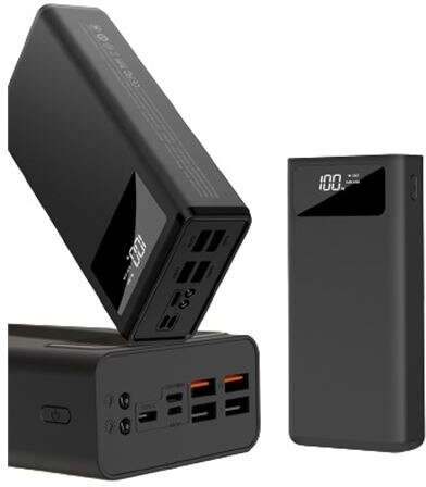 XO PR123 Powerbank 30000mAh - Funcion Linterna - 4 Salidas USB-A - Entradas microUSB, USB-C y Lightning - Pantalla LCD - Carga Rapida - Resistente