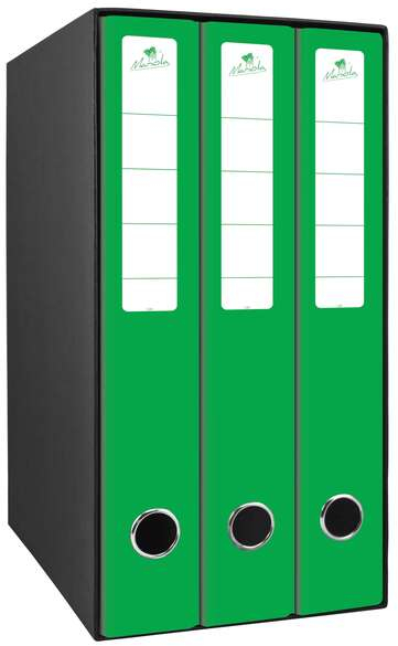 Mariola Box Modulo de 3 Archivadores con Rado 2 Anillas 40mm - Tamaño 35x26x17cm - Carton Forrado - Color Verde