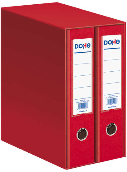 Dohe Modulo de 2 Archivadores A4 Lomo Ancho con Ollao y Rado - Carton Forrado con Polipropileno - Cantoneras Metalicas - Palanca de Maxima Calidad - Color Rojo
