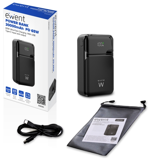Imagen extra Ewent EW1164 Powerbank 20000mAH 65W PD - USB-A, USB-C - Pantalla LED - Color Negro
