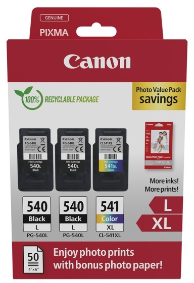 PACK TRIO - 2 x Canon PG-540L Negro + CL-541XL Tricolor Original + PAPEL FOTOGRAFICO 50 Hojas CL541XL PG540L 5224B015