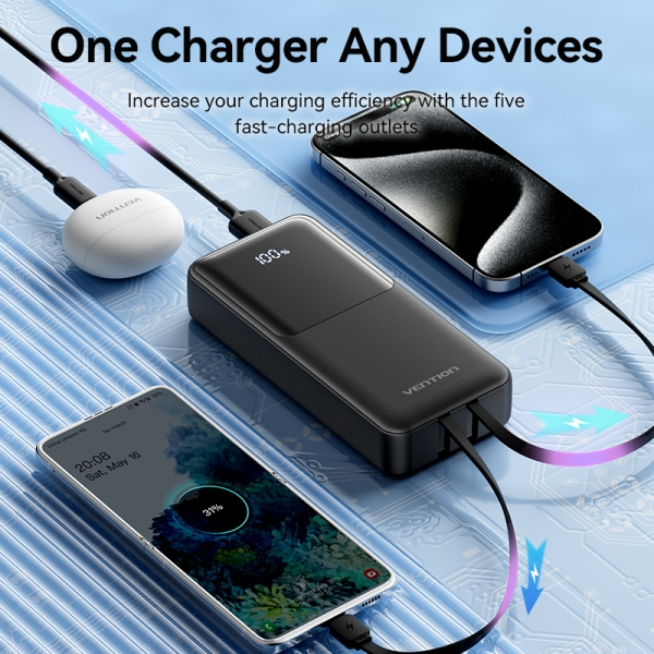 Imagen extra Vention Power Bank 20.000mAh - Multiples Interfaces - Alta Capacidad de Carga - Salida Total 3A - Color Negro