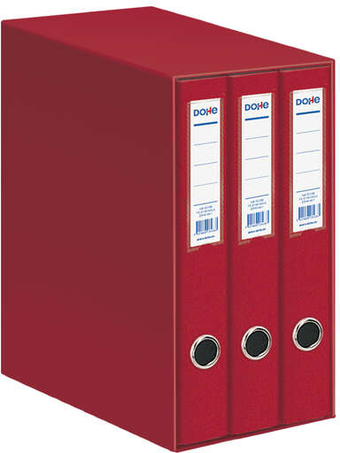 Dohe Oficolor Modulo de 3 Archivadores con Rado - Lomo Estrecho - Formato Folio - Carton Forrado - Color Rojo