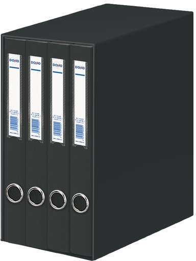 Dohe Oficolor Modulo de 4 Archivadores con Rado - Lomo Estrecho - Formato Folio - Carton Forrado - Color Negro
