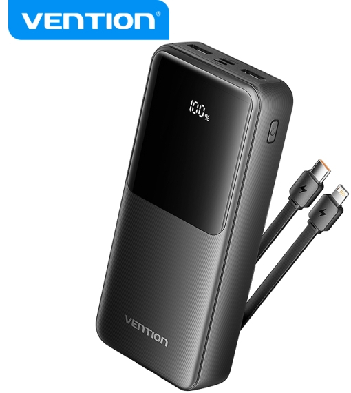 Vention Power Bank 20.000mAh - Multiples Interfaces - Alta Capacidad de Carga - Salida Total 3A - Color Negro