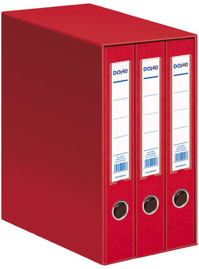 Dohe Modulo de 3 Archivadores A4 Lomo Estrecho con Ollao y Rado - Carton Forrado con Polipropileno - Cantoneras Metalicas - Palanca de Maxima Calidad - Color Rojo