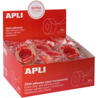 CAJA 35 Cinta adhesiva Apli Extra Clear 19mm x 33m - Facil de Cortar con las Manos - Transparente