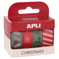 Apli Christmas Pack con 4 Cintas Adhesivas de Papel Washi 15mm x 10m - Navideña