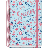 Dohe Blossom Agenda Escolar 25/26 Espiral A5 - Semana Vista - Papel 70g/m2 - 4 Hojas de Pegatinas - Cubierta de Carton Plastificado - Cierre con Goma Elastica