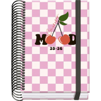 Dohe Cherry Agenda Escolar 25/26 Espiral A6 - Dia Pagina - Papel 70g/m2 - 4 Hojas de Pegatinas - Cubierta de Carton Plastificado - Cierre con Goma Elastica