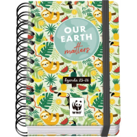 Dohe WWF Tropic Agenda Escolar 25/26 Espiral Wire’o A6 - Dia Pagina - Papel 80g/m2 - 4 Hojas de Pegatinas - Cubierta de Carton Plastificado - Cierre con Goma Elastica