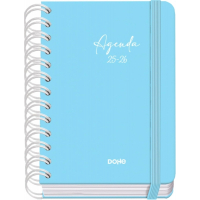 Dohe Serenity Agenda Escolar 25/26 Espiral Wire’o A6 - Dia Pagina - Papel 80g/m2 - 4 Hojas de Pegatinas - Cubierta de Carton Plastificado - Cierre con Goma Elastica - Azul