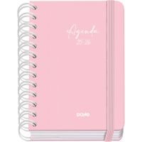 Dohe Serenity Agenda Escolar 25/26 Espiral Wire’o A6 - Dia Pagina - Papel 80g/m2 - 4 Hojas de Pegatinas - Cubierta de Carton Plastificado - Cierre con Goma Elastica - Rosa