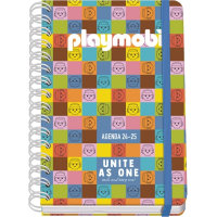 Dohe Playmobil Unite As One Agenda Escolar 25/26 Espiral Wire’o A5 - Semana Vista - Papel 80g/m2 - 4 Hojas de Pegatinas - Cubierta de Carton Plastificado - Cierre con Goma Elastica