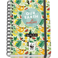 Dohe WWF Tropic Agenda Escolar 25/26 Espiral Wire’o A5 - Semana Vista - Papel 80g/m2 - 4 Hojas de Pegatinas - Cubierta de Carton Plastificado - Cierre con Goma Elastica